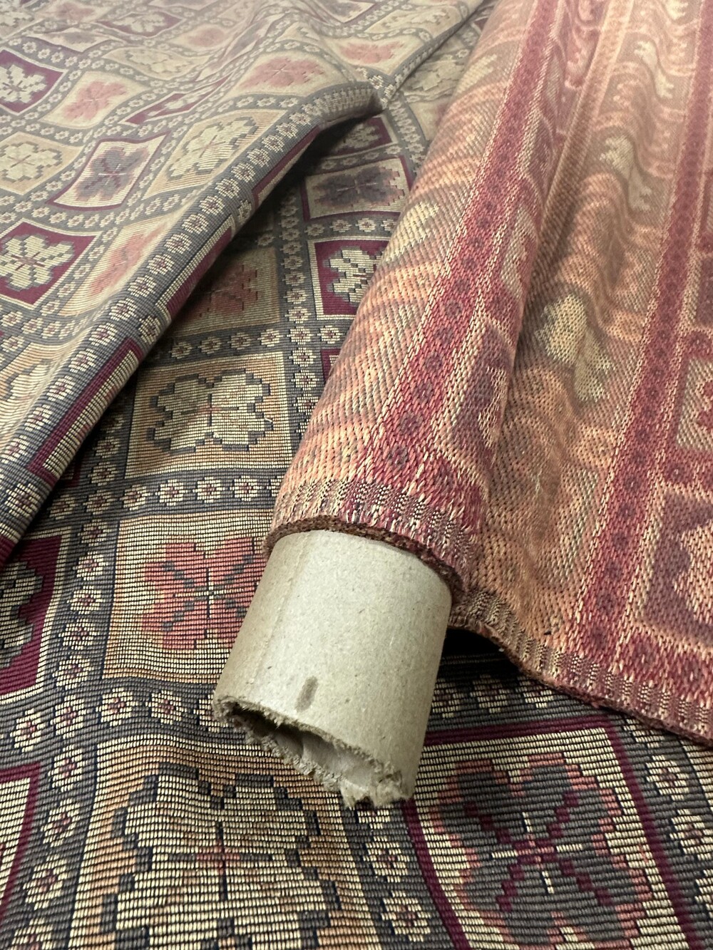 Vintage Upholstery Drapery Fabric Geometric Patchwork Floral 46" w x 2 yr